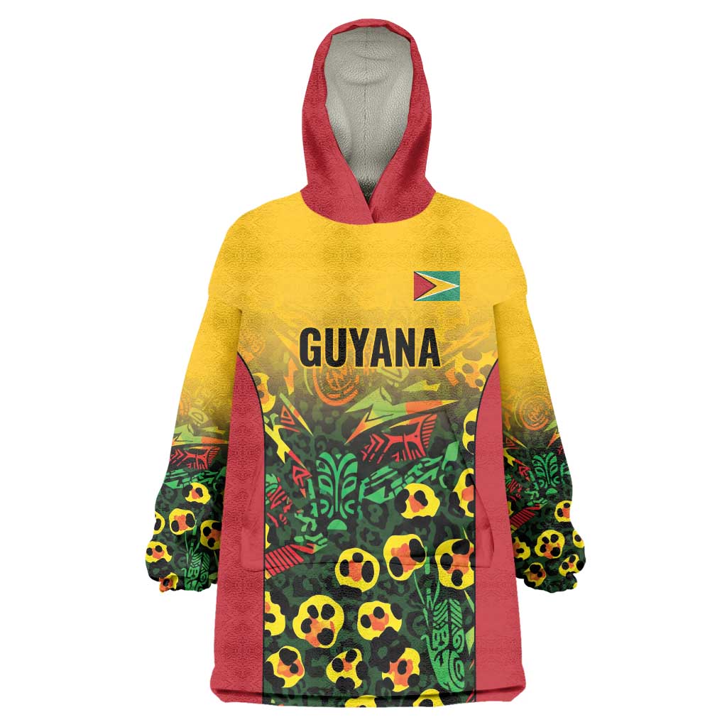 Custom Guyana Football Wearable Blanket Hoodie Spirit of the Jaguar - Yellow - Wonder Print Shop