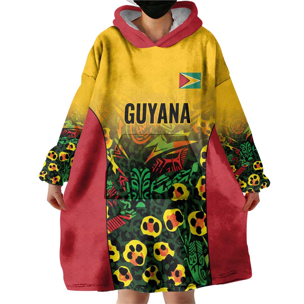 Custom Guyana Football Wearable Blanket Hoodie Spirit of the Jaguar - Yellow - Wonder Print Shop