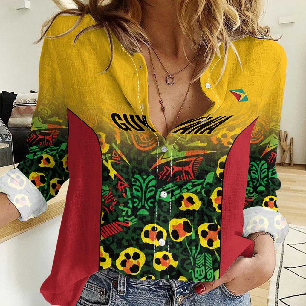 Custom Guyana Football Women Casual Shirt Spirit of the Jaguar - Yellow - Wonder Print Shop