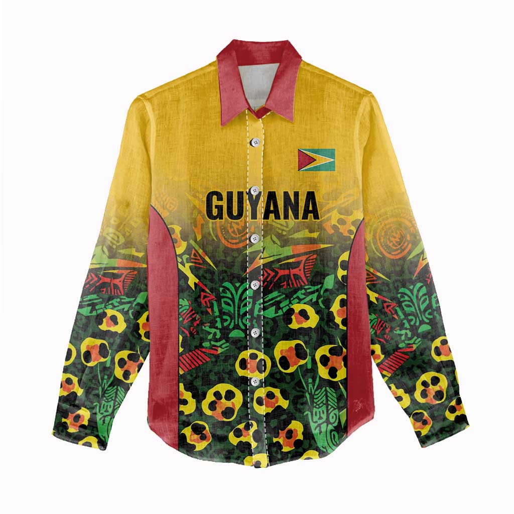 Custom Guyana Football Women Casual Shirt Spirit of the Jaguar - Yellow - Wonder Print Shop