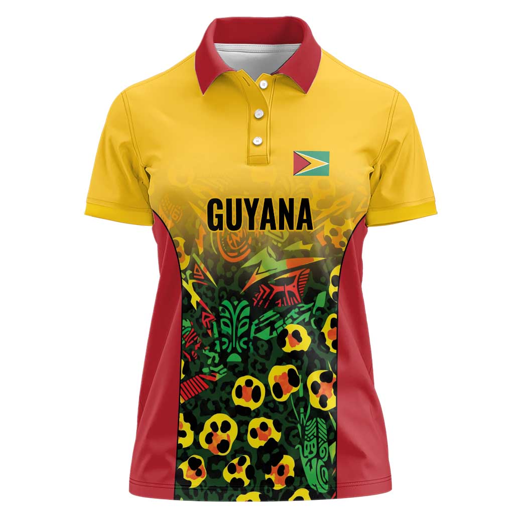 Custom Guyana Football Women Polo Shirt Spirit of the Jaguar - Yellow - Wonder Print Shop