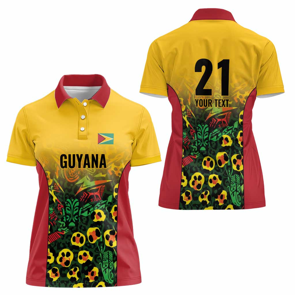 Custom Guyana Football Women Polo Shirt Spirit of the Jaguar - Yellow - Wonder Print Shop