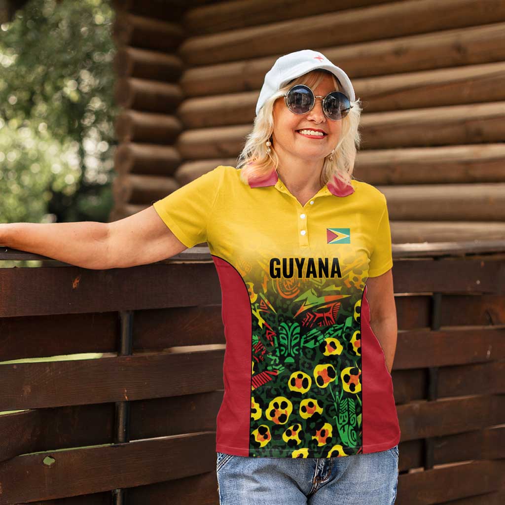 Custom Guyana Football Women Polo Shirt Spirit of the Jaguar - Yellow - Wonder Print Shop