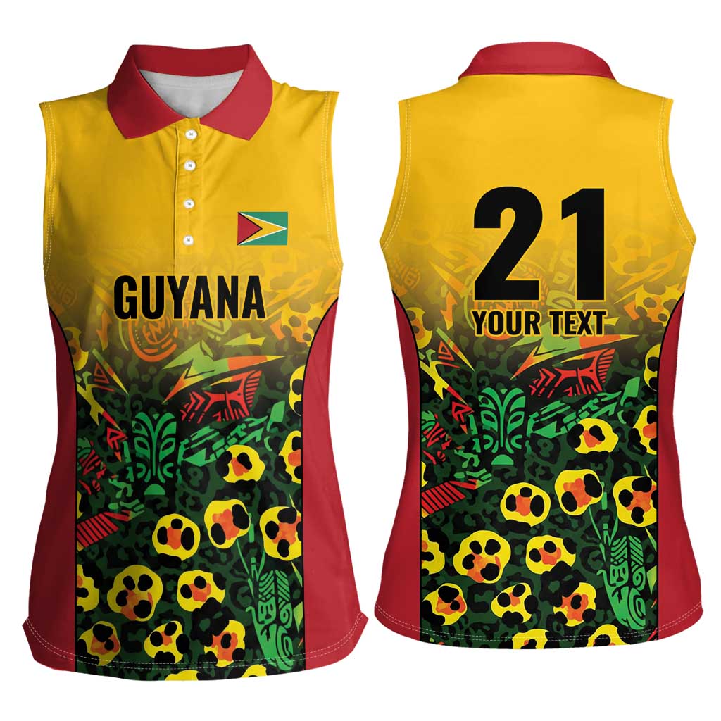 Custom Guyana Football Women Sleeveless Polo Shirt Spirit of the Jaguar - Yellow - Wonder Print Shop