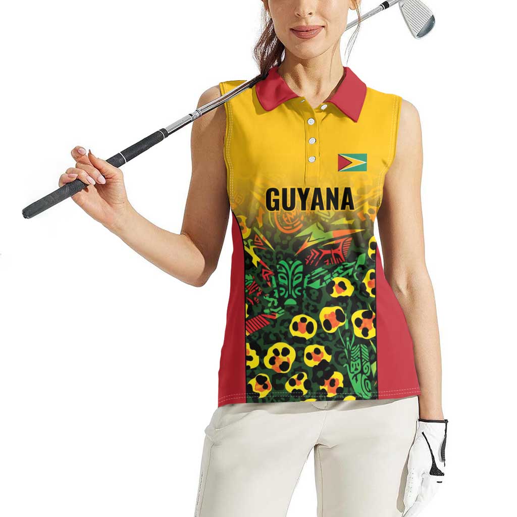Custom Guyana Football Women Sleeveless Polo Shirt Spirit of the Jaguar - Yellow - Wonder Print Shop