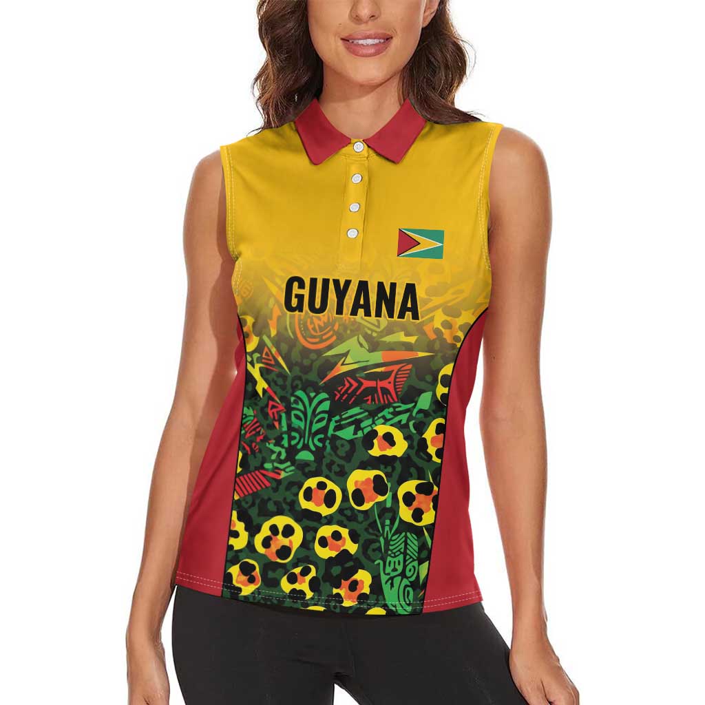 Custom Guyana Football Women Sleeveless Polo Shirt Spirit of the Jaguar - Yellow - Wonder Print Shop