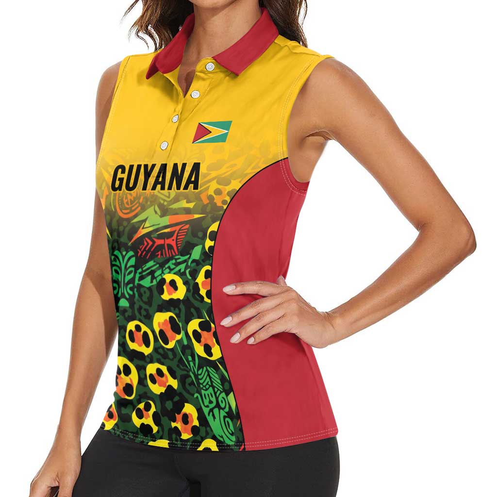 Custom Guyana Football Women Sleeveless Polo Shirt Spirit of the Jaguar - Yellow - Wonder Print Shop