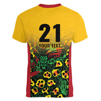 Custom Guyana Football Women V-Neck T-Shirt Spirit of the Jaguar - Yellow - Wonder Print Shop