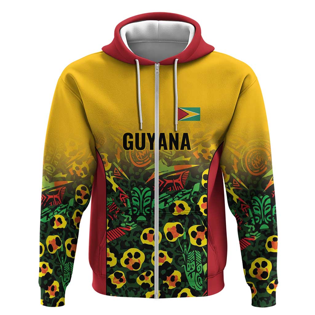 Custom Guyana Football Zip Hoodie Spirit of the Jaguar - Yellow - Wonder Print Shop
