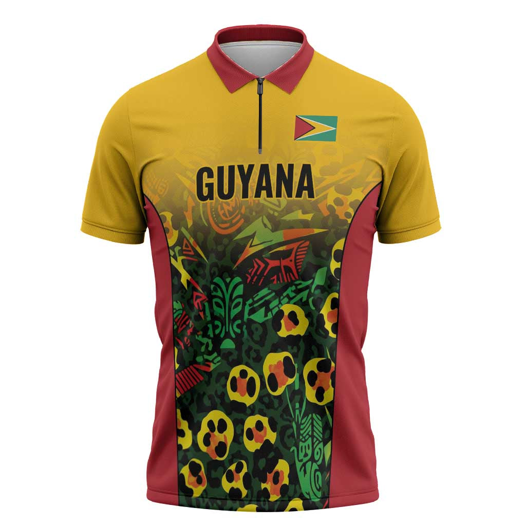 Custom Guyana Football Zipper Polo Shirt Spirit of the Jaguar - Yellow - Wonder Print Shop
