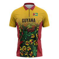Custom Guyana Football Zipper Polo Shirt Spirit of the Jaguar - Yellow - Wonder Print Shop