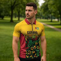 Custom Guyana Football Zipper Polo Shirt Spirit of the Jaguar - Yellow - Wonder Print Shop