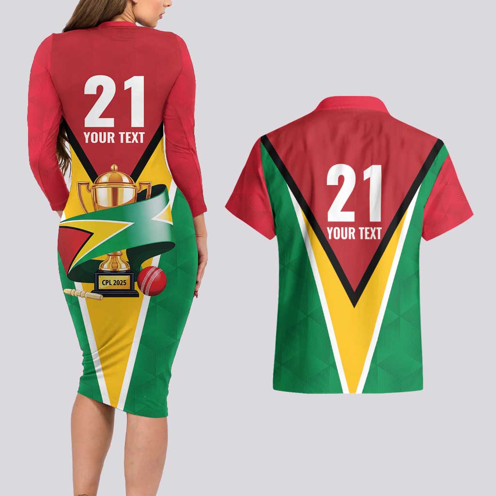 Custom Guyana Champions Reloaded 2025 Couples Matching Long Sleeve Bodycon Dress and Hawaiian Shirt Caribbean Cricket Supporter Amazon Warriors - Wonder Print Shop
