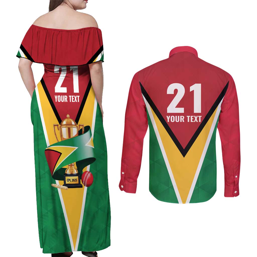 Custom Guyana Champions Reloaded 2025 Couples Matching Off Shoulder Maxi Dress and Long Sleeve Button Shirt Caribbean Cricket Supporter Amazon Warriors - Wonder Print Shop