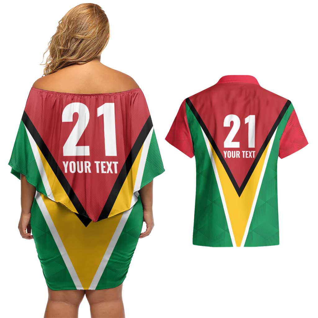 Custom Guyana Champions Reloaded 2025 Couples Matching Off Shoulder Short Dress and Hawaiian Shirt Caribbean Cricket Supporter Amazon Warriors - Wonder Print Shop