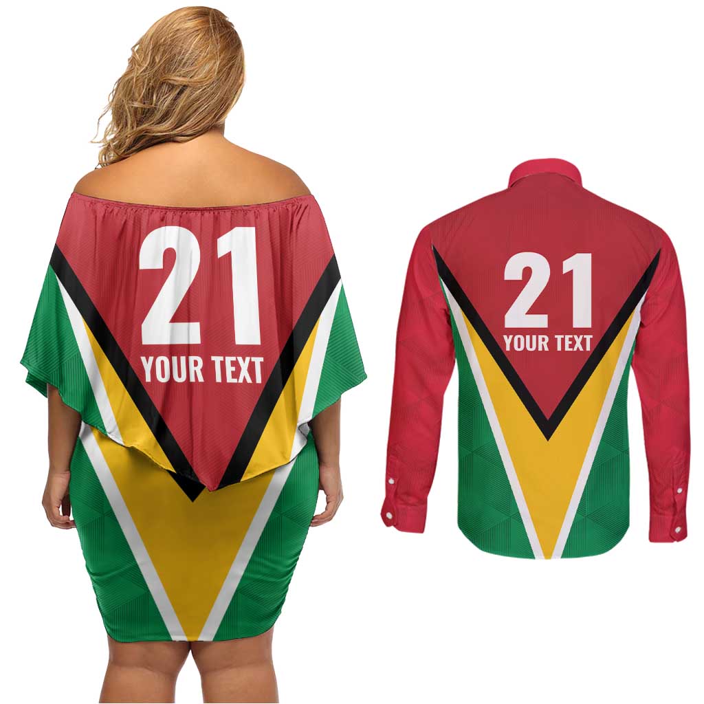 Custom Guyana Champions Reloaded 2025 Couples Matching Off Shoulder Short Dress and Long Sleeve Button Shirt Caribbean Cricket Supporter Amazon Warriors - Wonder Print Shop
