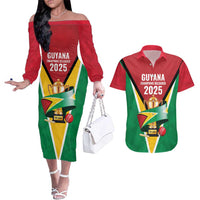 Custom Guyana Champions Reloaded 2025 Couples Matching Off The Shoulder Long Sleeve Dress and Hawaiian Shirt Caribbean Cricket Supporter Amazon Warriors - Wonder Print Shop