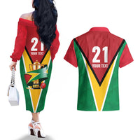 Custom Guyana Champions Reloaded 2025 Couples Matching Off The Shoulder Long Sleeve Dress and Hawaiian Shirt Caribbean Cricket Supporter Amazon Warriors - Wonder Print Shop