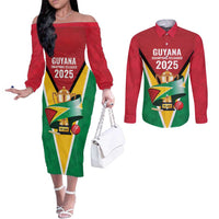 Custom Guyana Champions Reloaded 2025 Couples Matching Off The Shoulder Long Sleeve Dress and Long Sleeve Button Shirt Caribbean Cricket Supporter Amazon Warriors - Wonder Print Shop