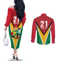 Custom Guyana Champions Reloaded 2025 Couples Matching Off The Shoulder Long Sleeve Dress and Long Sleeve Button Shirt Caribbean Cricket Supporter Amazon Warriors - Wonder Print Shop