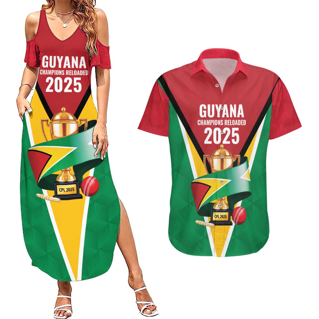 Custom Guyana Champions Reloaded 2025 Couples Matching Summer Maxi Dress and Hawaiian Shirt Caribbean Cricket Supporter Amazon Warriors - Wonder Print Shop