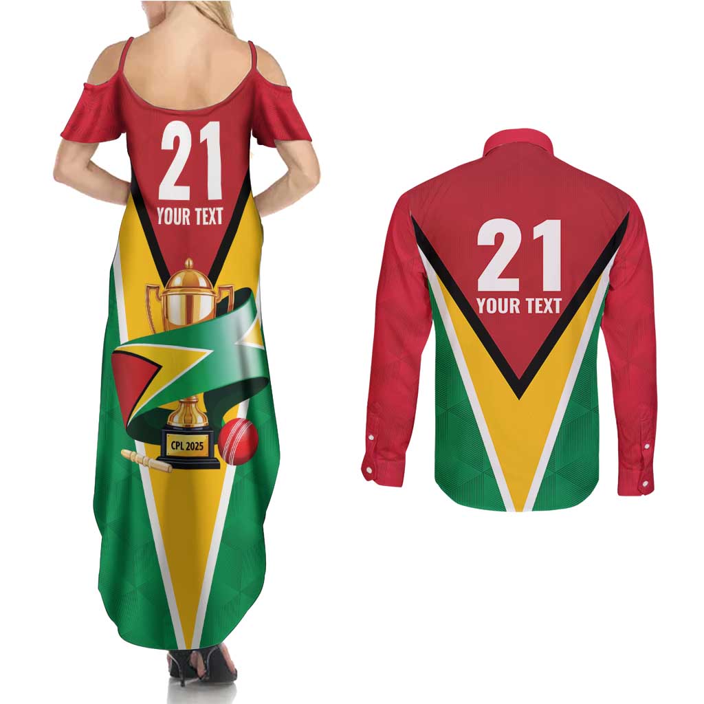 Custom Guyana Champions Reloaded 2025 Couples Matching Summer Maxi Dress and Long Sleeve Button Shirt Caribbean Cricket Supporter Amazon Warriors - Wonder Print Shop