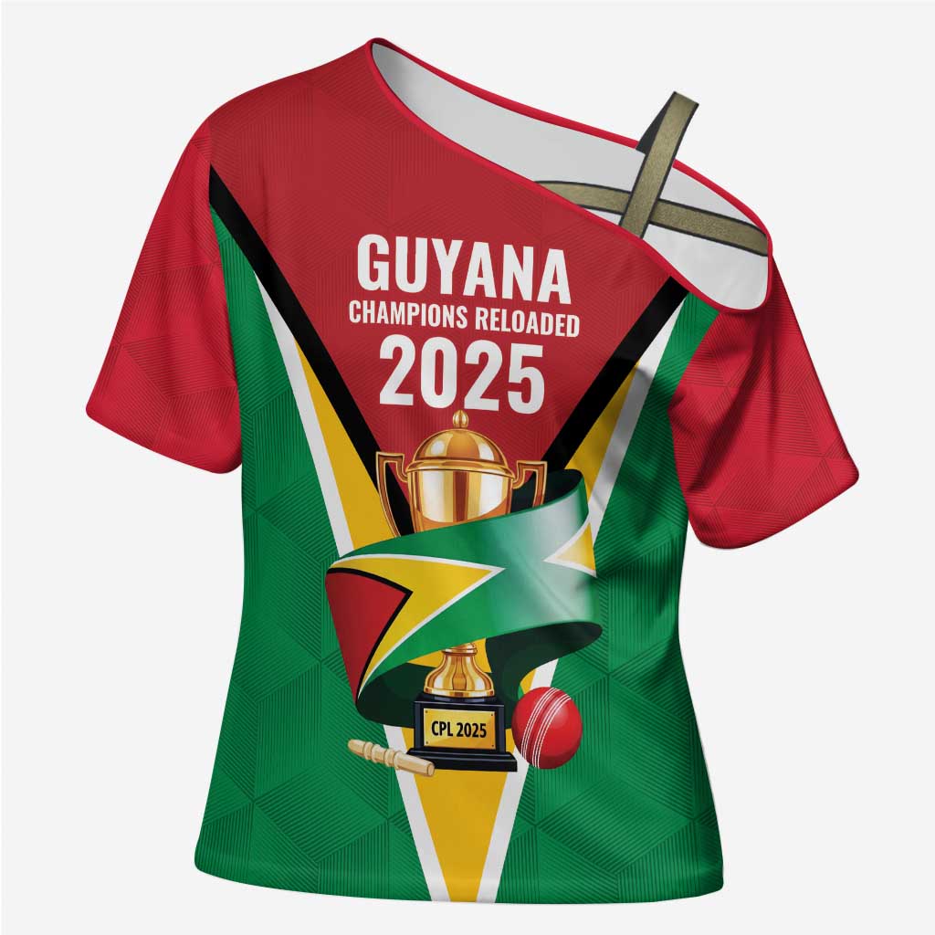 Custom Guyana Champions Reloaded 2025 Cross Shoulder Shirt Caribbean Cricket Supporter Amazon Warriors - Wonder Print Shop