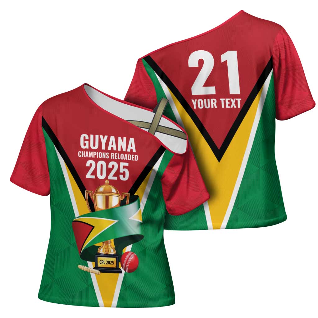 Custom Guyana Champions Reloaded 2025 Cross Shoulder Shirt Caribbean Cricket Supporter Amazon Warriors - Wonder Print Shop