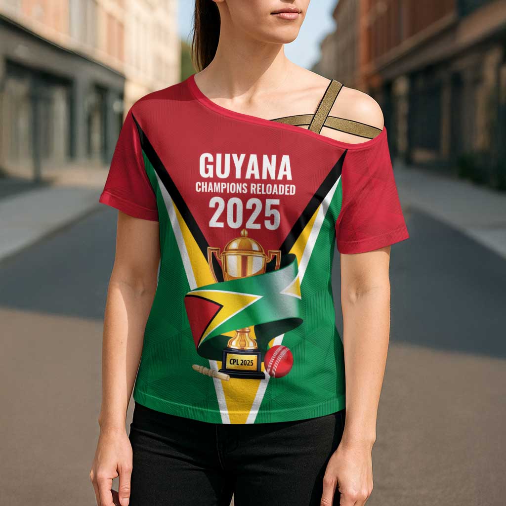 Custom Guyana Champions Reloaded 2025 Cross Shoulder Shirt Caribbean Cricket Supporter Amazon Warriors - Wonder Print Shop