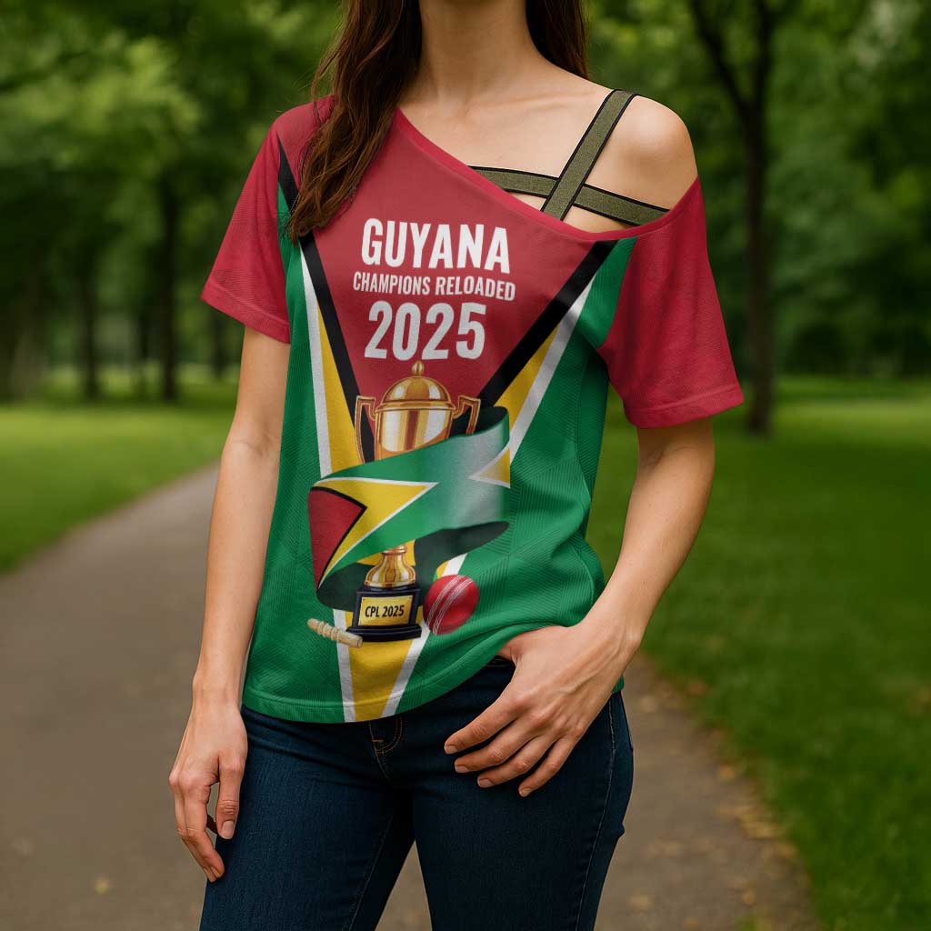 Custom Guyana Champions Reloaded 2025 Cross Shoulder Shirt Caribbean Cricket Supporter Amazon Warriors - Wonder Print Shop