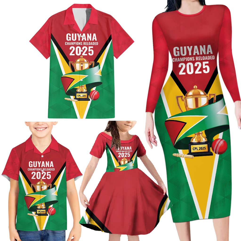 Custom Guyana Champions Reloaded 2025 Family Matching Long Sleeve Bodycon Dress and Hawaiian Shirt Caribbean Cricket Supporter Amazon Warriors - Wonder Print Shop