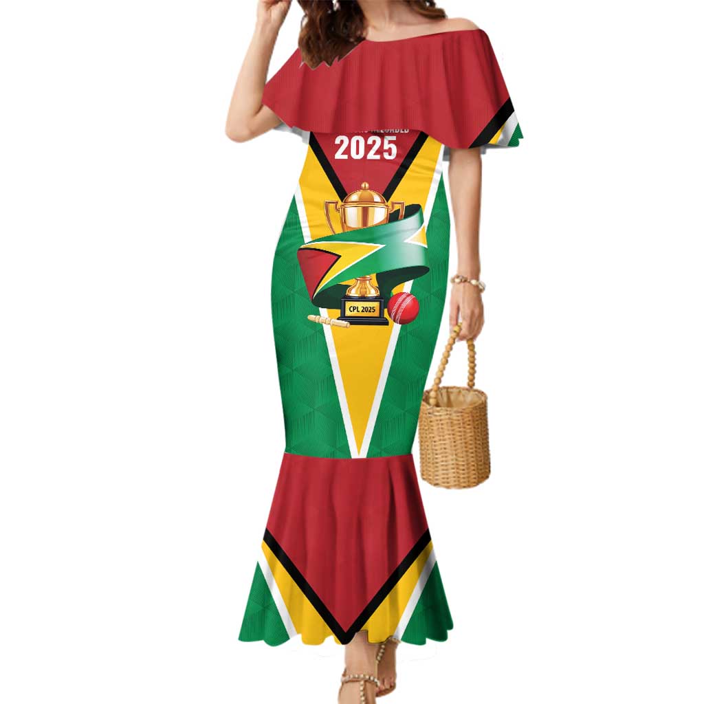 Custom Guyana Champions Reloaded 2025 Family Matching Mermaid Dress and Hawaiian Shirt Caribbean Cricket Supporter Amazon Warriors - Wonder Print Shop