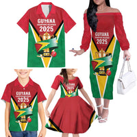 Custom Guyana Champions Reloaded 2025 Family Matching Off The Shoulder Long Sleeve Dress and Hawaiian Shirt Caribbean Cricket Supporter Amazon Warriors - Wonder Print Shop