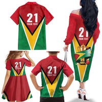 Custom Guyana Champions Reloaded 2025 Family Matching Off The Shoulder Long Sleeve Dress and Hawaiian Shirt Caribbean Cricket Supporter Amazon Warriors - Wonder Print Shop