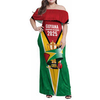 Custom Guyana Champions Reloaded 2025 Family Matching Off Shoulder Maxi Dress and Hawaiian Shirt Caribbean Cricket Supporter Amazon Warriors - Wonder Print Shop