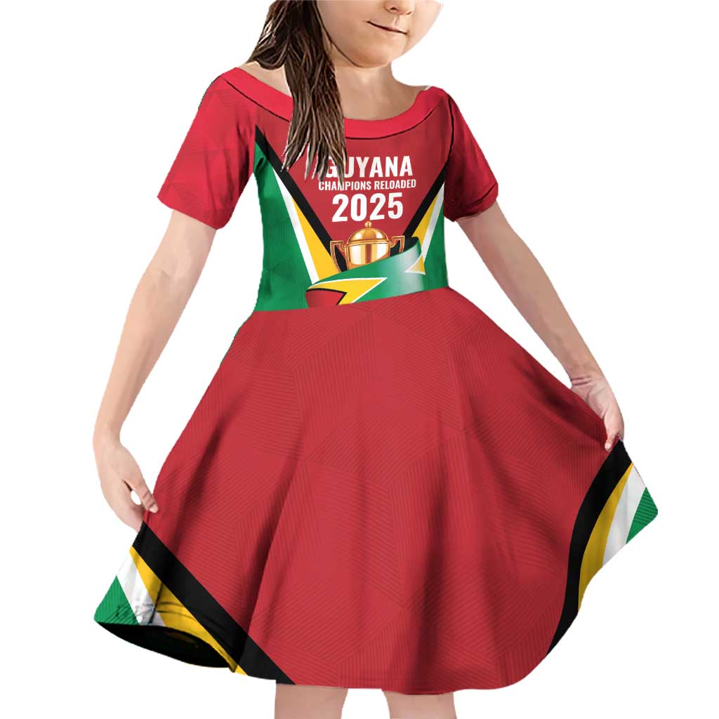 Custom Guyana Champions Reloaded 2025 Family Matching Off Shoulder Short Dress and Hawaiian Shirt Caribbean Cricket Supporter Amazon Warriors - Wonder Print Shop
