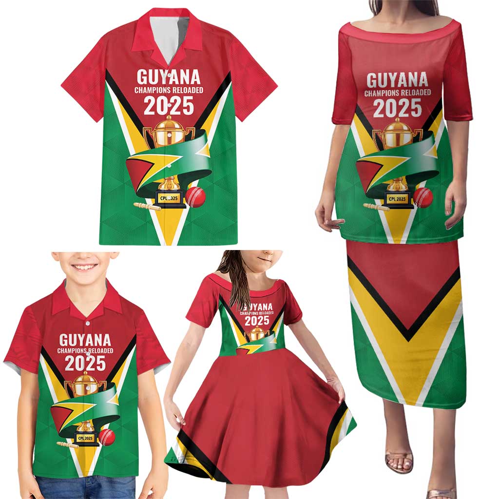 Custom Guyana Champions Reloaded 2025 Family Matching Puletasi and Hawaiian Shirt Caribbean Cricket Supporter Amazon Warriors - Wonder Print Shop