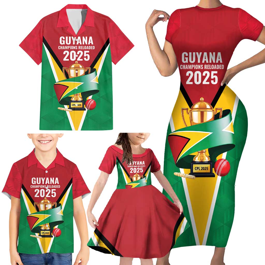 Custom Guyana Champions Reloaded 2025 Family Matching Short Sleeve Bodycon Dress and Hawaiian Shirt Caribbean Cricket Supporter Amazon Warriors - Wonder Print Shop