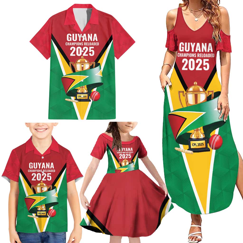 Custom Guyana Champions Reloaded 2025 Family Matching Summer Maxi Dress and Hawaiian Shirt Caribbean Cricket Supporter Amazon Warriors - Wonder Print Shop