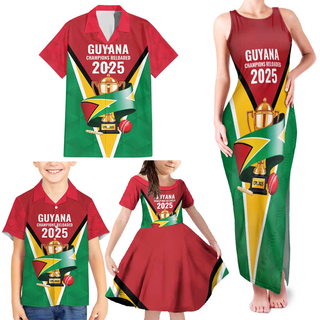 Custom Guyana Champions Reloaded 2025 Family Matching Tank Maxi Dress and Hawaiian Shirt Caribbean Cricket Supporter Amazon Warriors - Wonder Print Shop