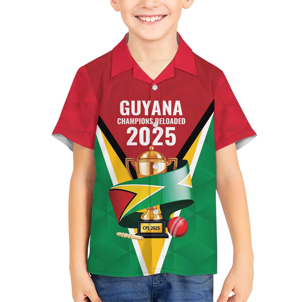 Custom Guyana Champions Reloaded 2025 Kid Hawaiian Shirt Caribbean Cricket Supporter Amazon Warriors - Wonder Print Shop
