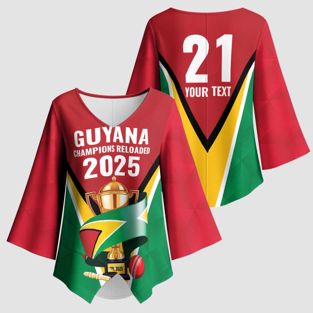 Custom Guyana Champions Reloaded 2025 Kimono Sleeve Blouse Caribbean Cricket Supporter Amazon Warriors - Wonder Print Shop