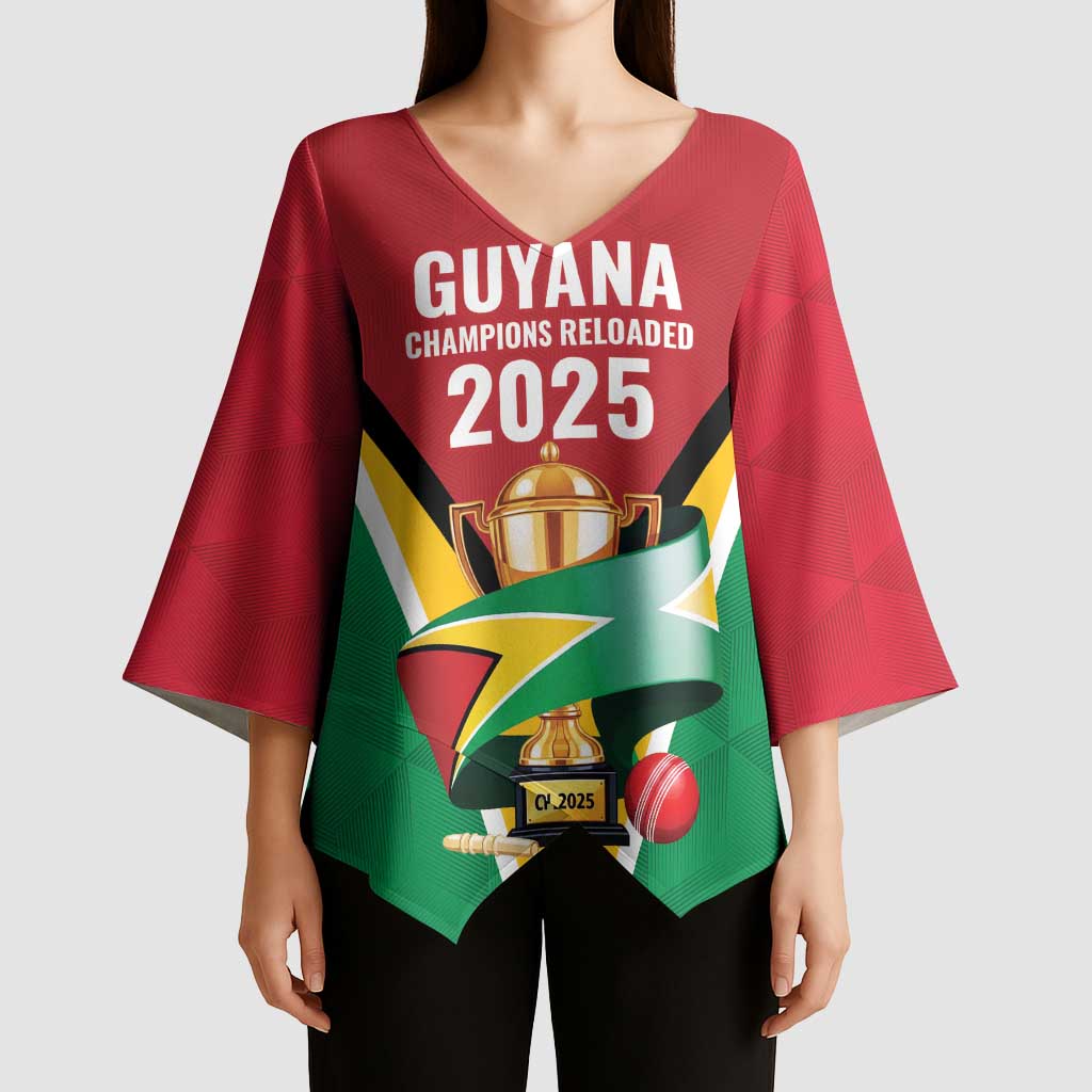 Custom Guyana Champions Reloaded 2025 Kimono Sleeve Blouse Caribbean Cricket Supporter Amazon Warriors - Wonder Print Shop