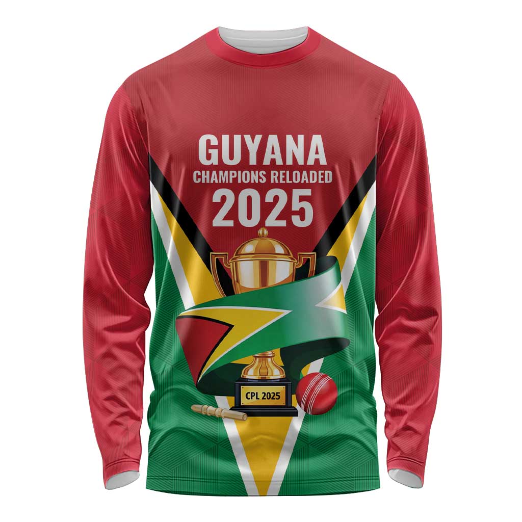 Custom Guyana Champions Reloaded 2025 Long Sleeve Shirt Caribbean Cricket Supporter Amazon Warriors - Wonder Print Shop