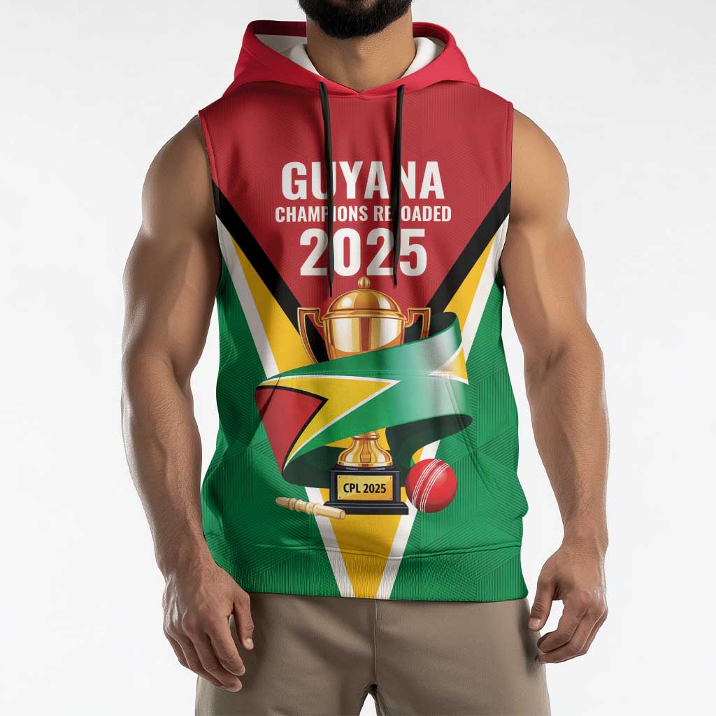 Custom Guyana Champions Reloaded 2025 Sleeveless Hoodie Caribbean Cricket Supporter Amazon Warriors - Wonder Print Shop