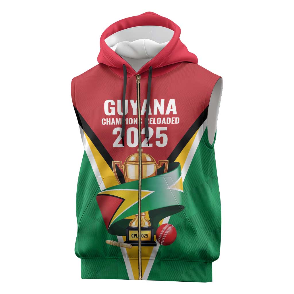 Custom Guyana Champions Reloaded 2025 Sleeveless Zip Hoodie Caribbean Cricket Supporter Amazon Warriors - Wonder Print Shop