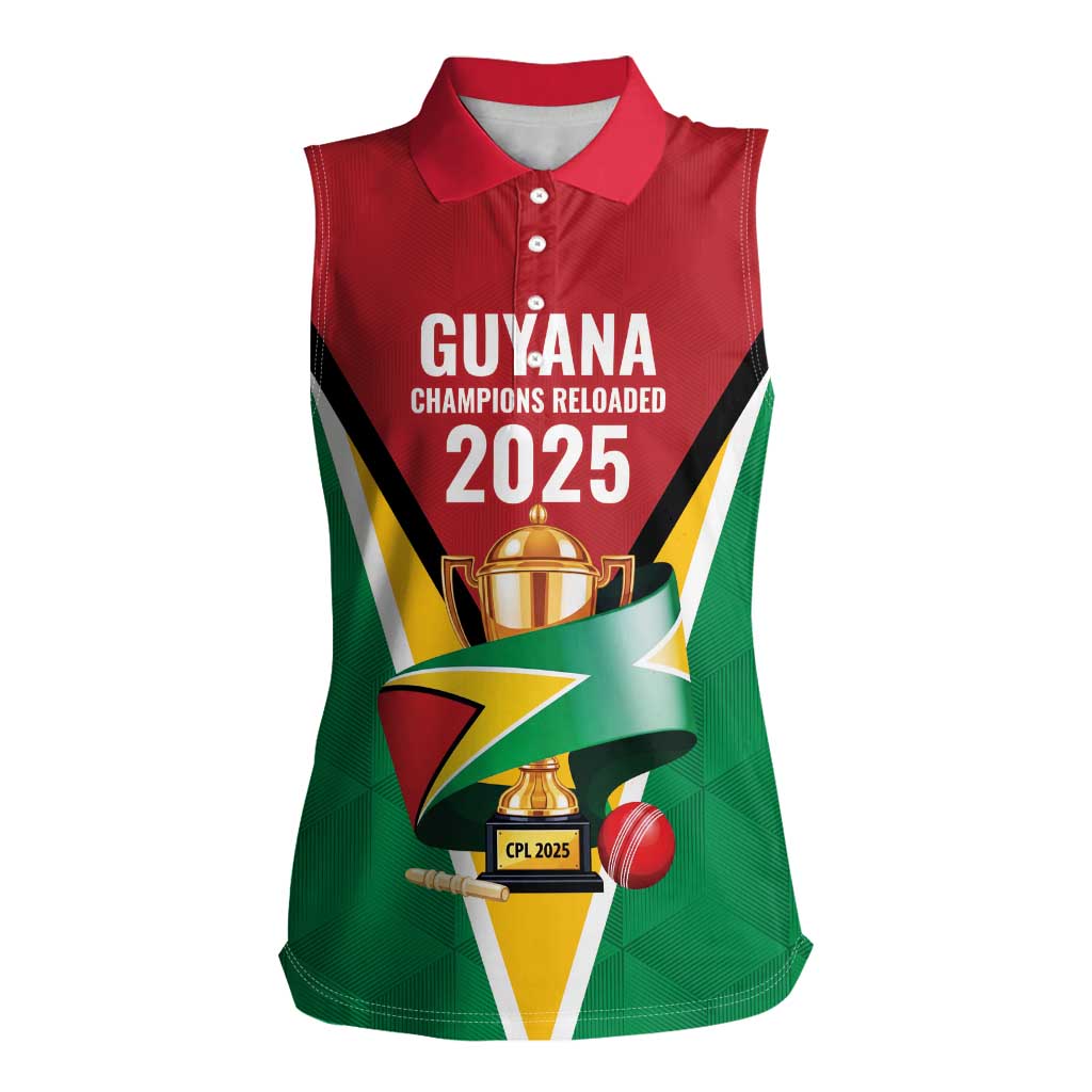 Custom Guyana Champions Reloaded 2025 Women Sleeveless Polo Shirt Caribbean Cricket Supporter Amazon Warriors - Wonder Print Shop