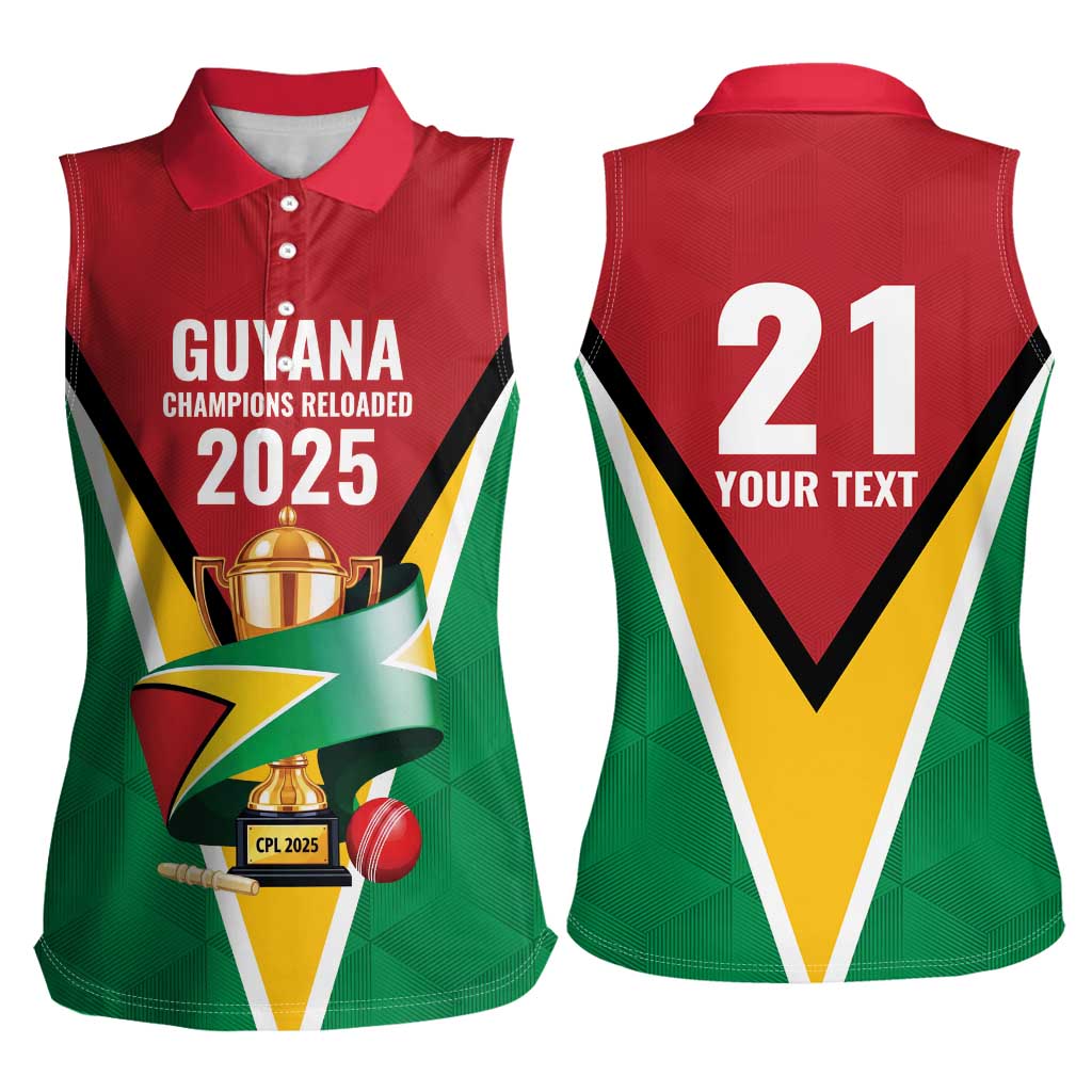 Custom Guyana Champions Reloaded 2025 Women Sleeveless Polo Shirt Caribbean Cricket Supporter Amazon Warriors - Wonder Print Shop