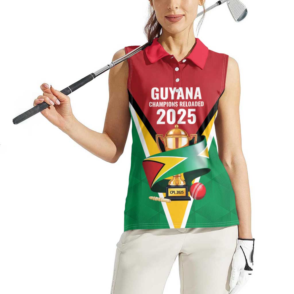 Custom Guyana Champions Reloaded 2025 Women Sleeveless Polo Shirt Caribbean Cricket Supporter Amazon Warriors - Wonder Print Shop