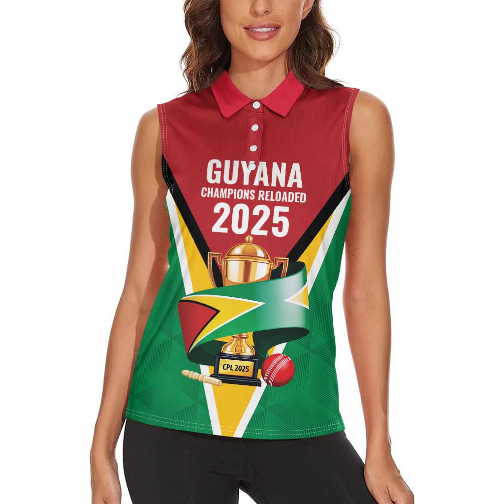 Custom Guyana Champions Reloaded 2025 Women Sleeveless Polo Shirt Caribbean Cricket Supporter Amazon Warriors - Wonder Print Shop